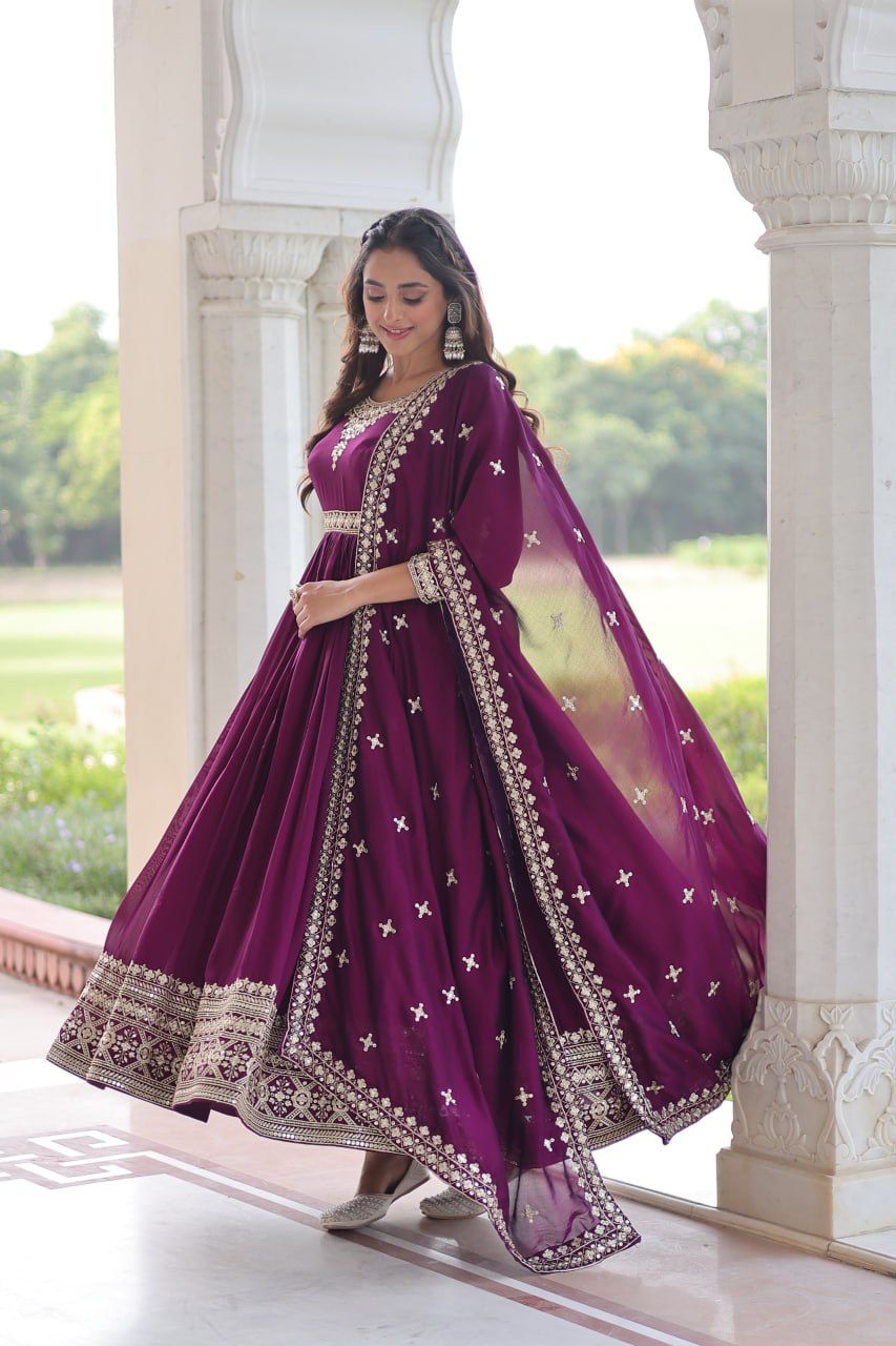 Vichitra Silk with Rich Sequins Embroidered work Gown