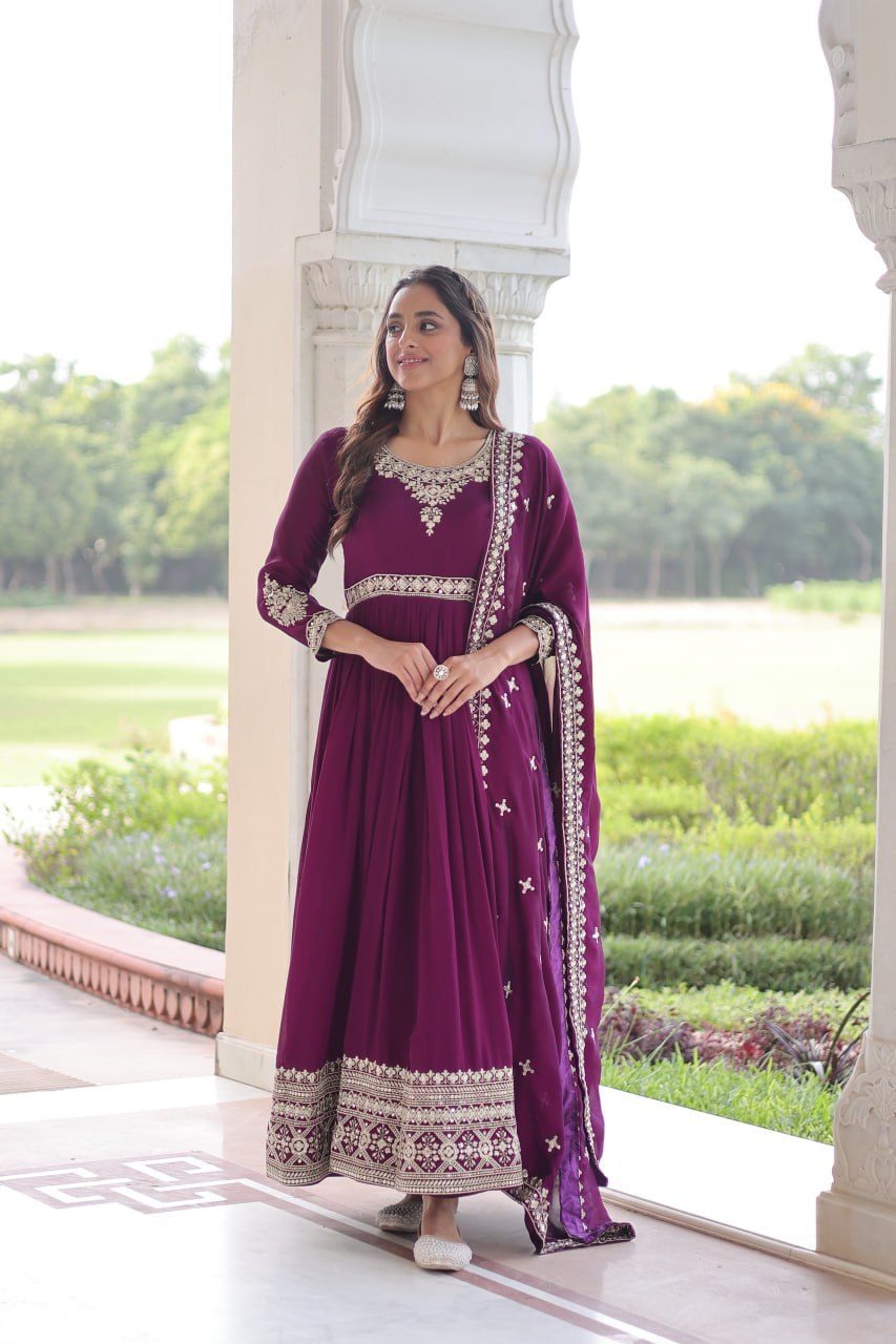 Vichitra Silk with Rich Sequins Embroidered work Gown