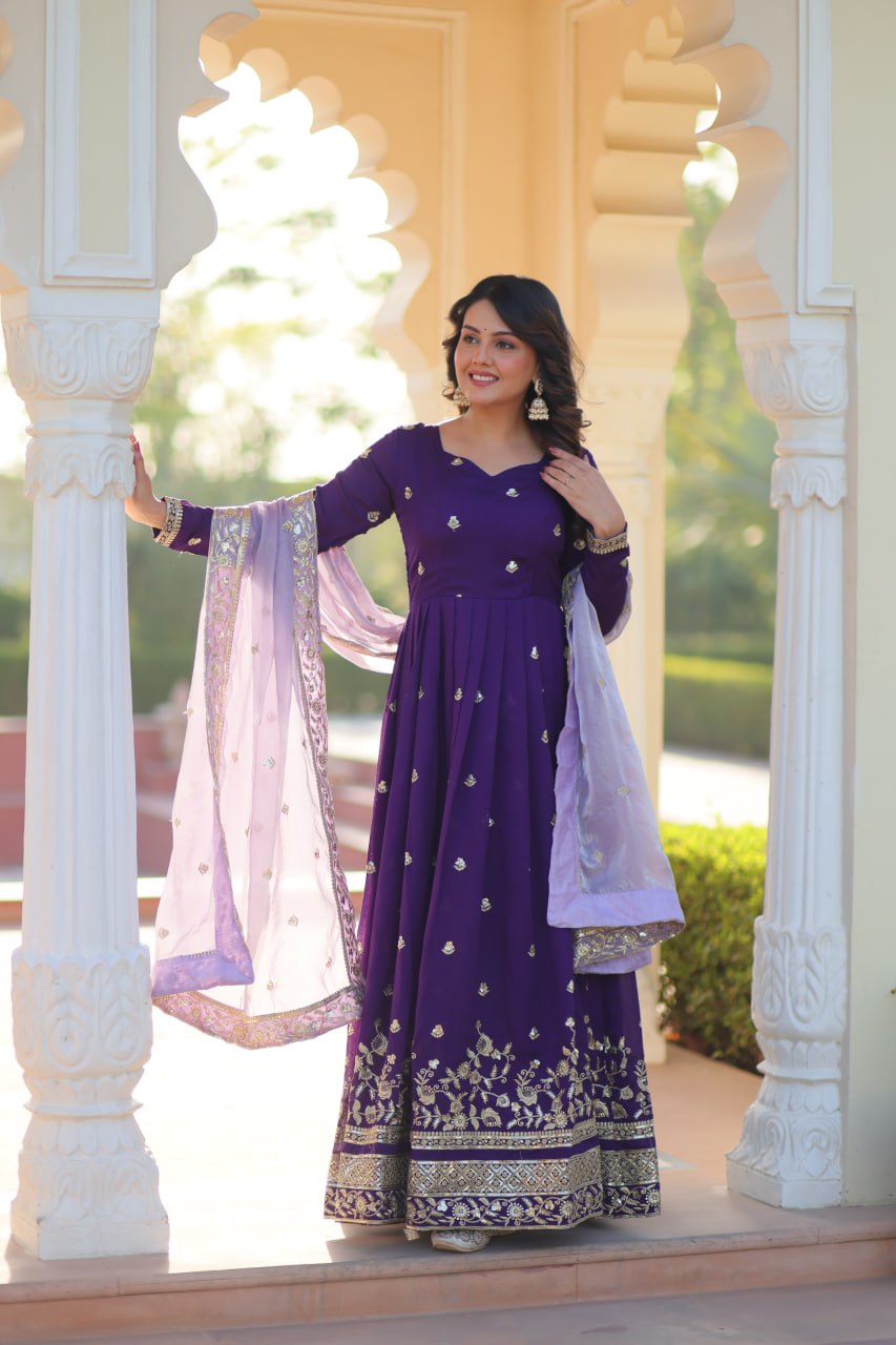 Star Georgette with Embroidery Zari Sequins-work Gown