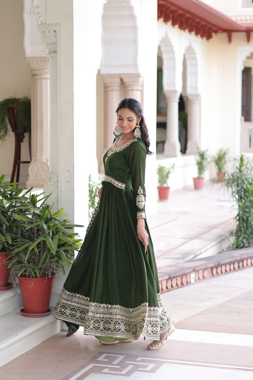 Vichitra Silk with Rich Sequins Embroidered work Gown