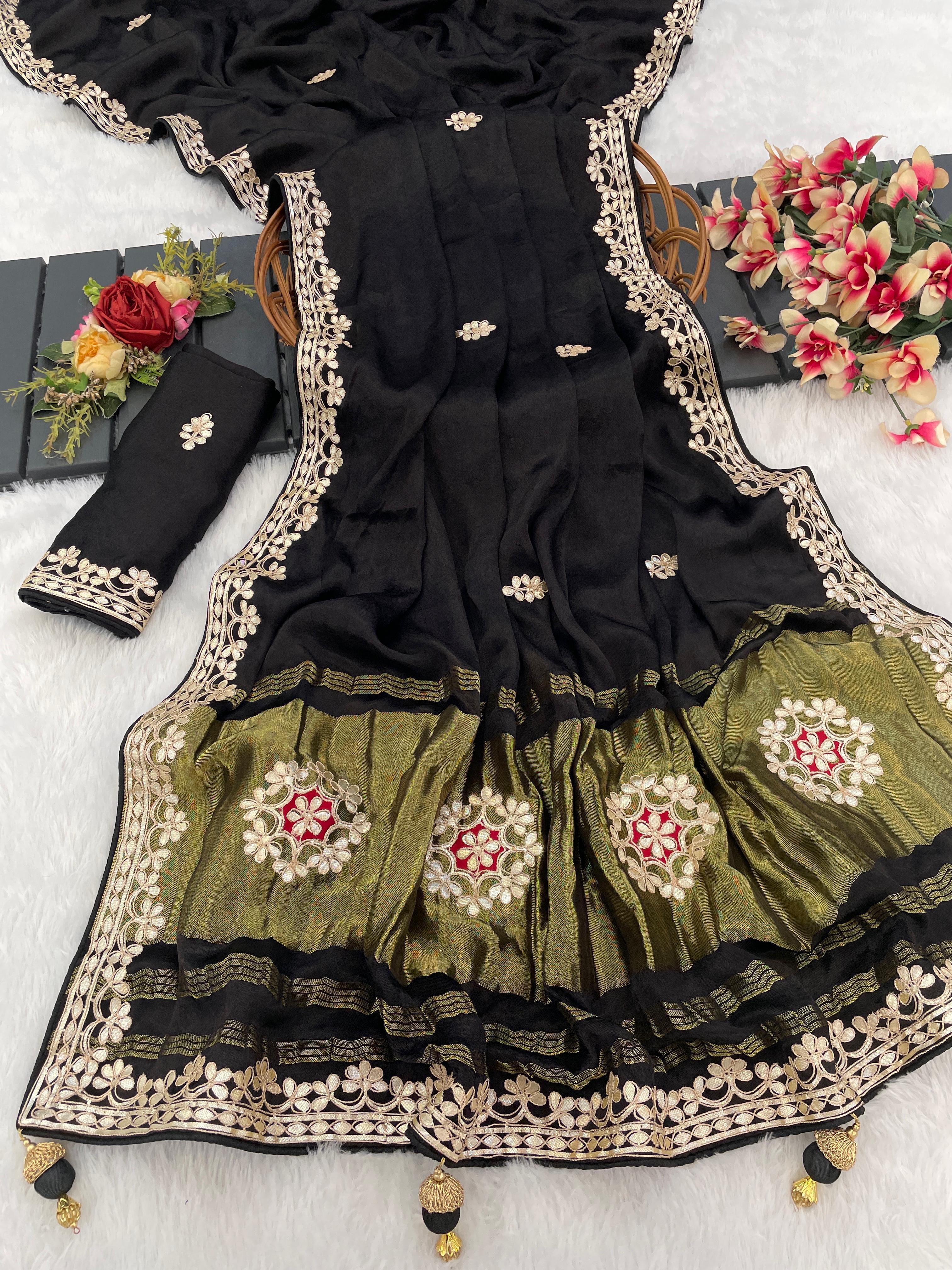 Gaji Silk Original Gala Pallu With Gota Pati Hand Work Saree