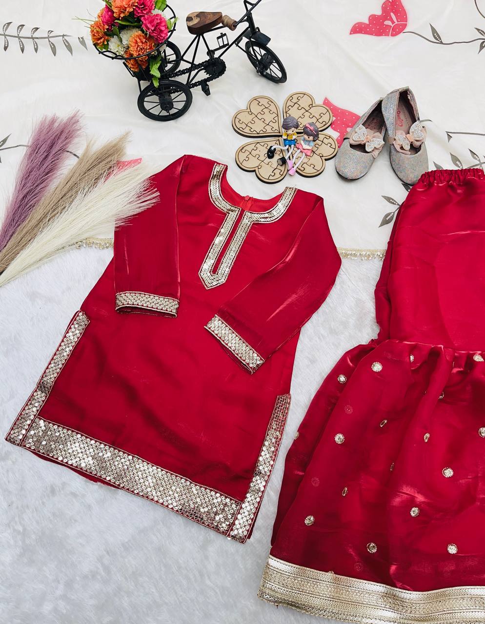 Designer Party Wear Look Heavy Fendi Silk Top Sharara & Dupatta Set