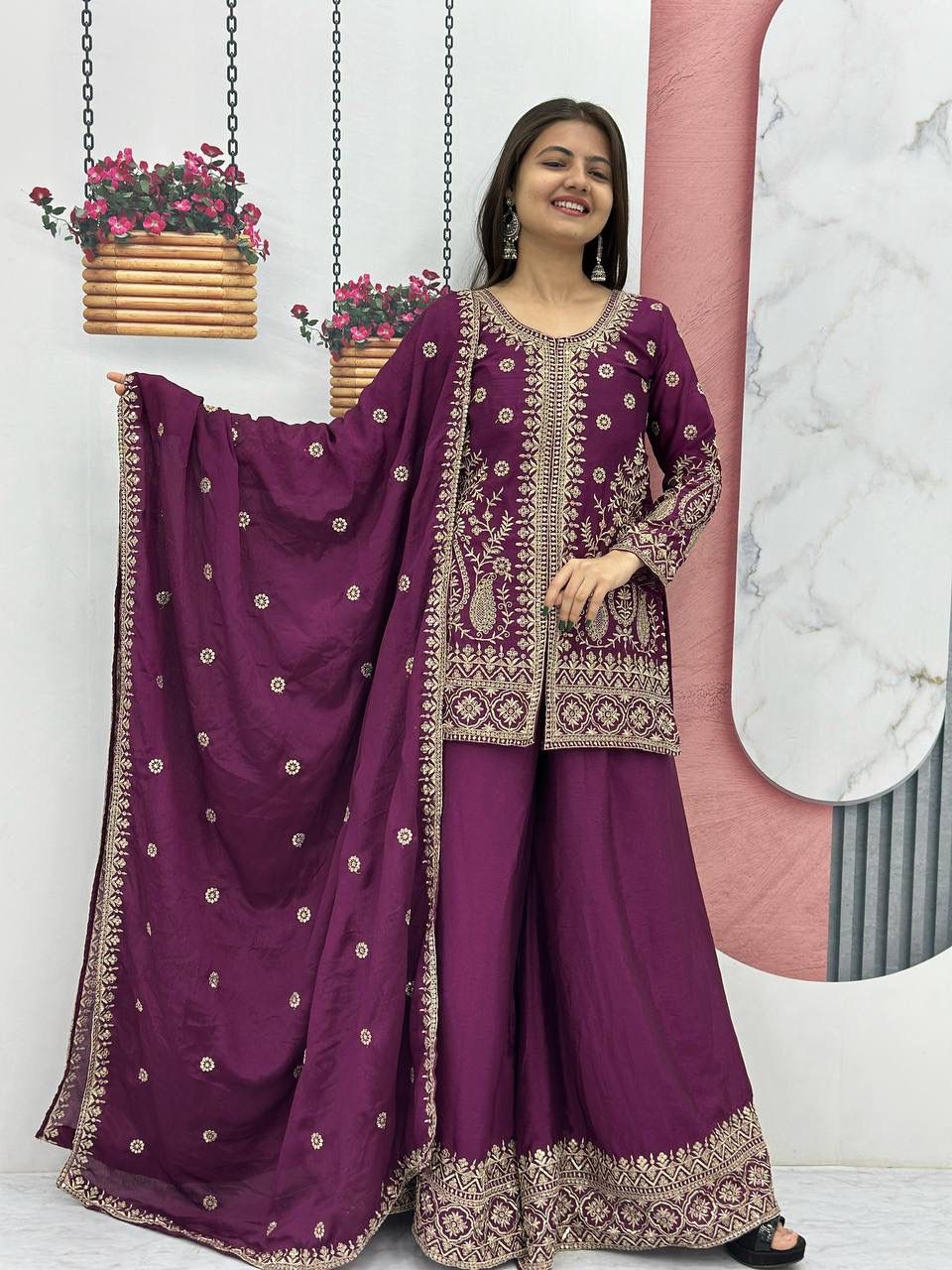 Prisha Fashion Launching New Designer Party Wear Top Plazzo & Dupatta Set