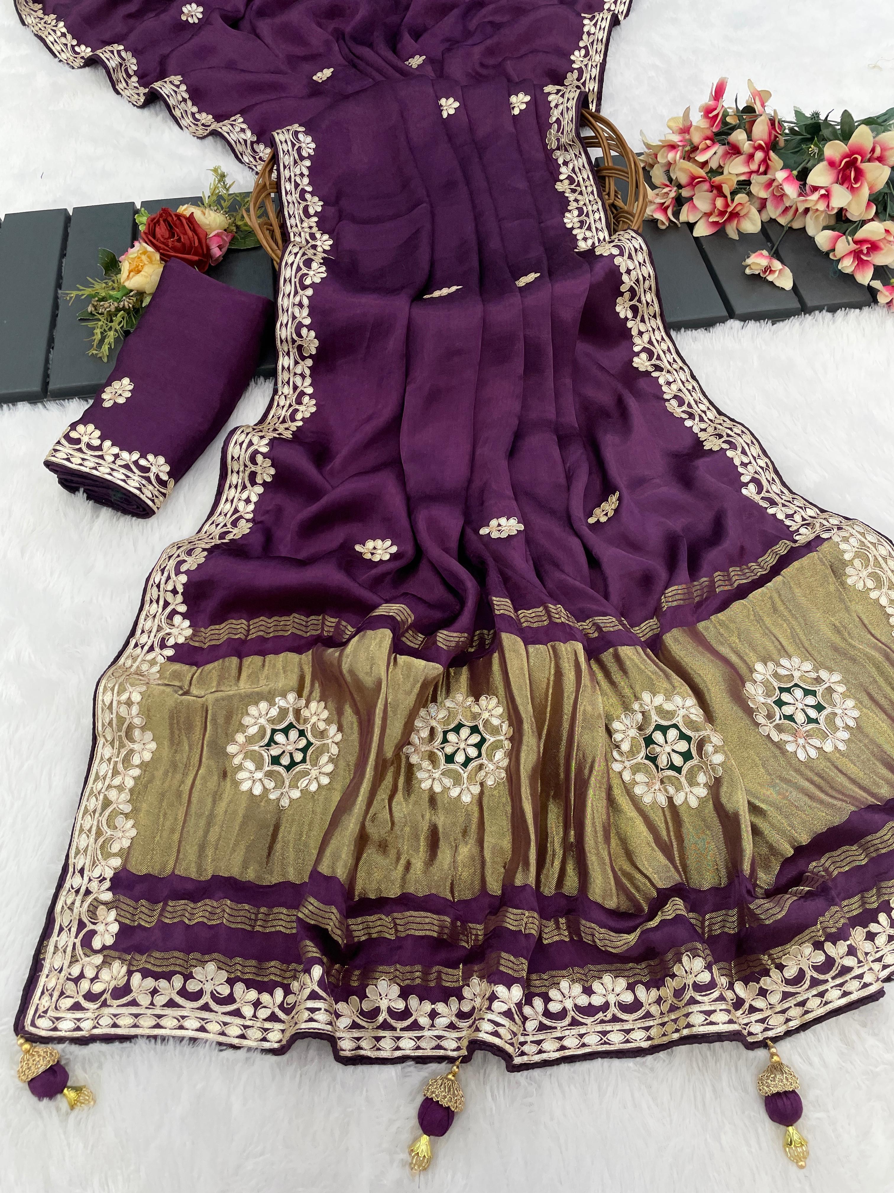 Gaji Silk Original Gala Pallu With Gota Pati Hand Work Saree