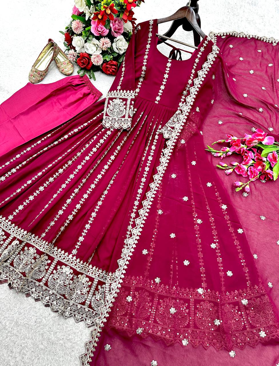 Blooming Georgette With Emrodery Work Gown