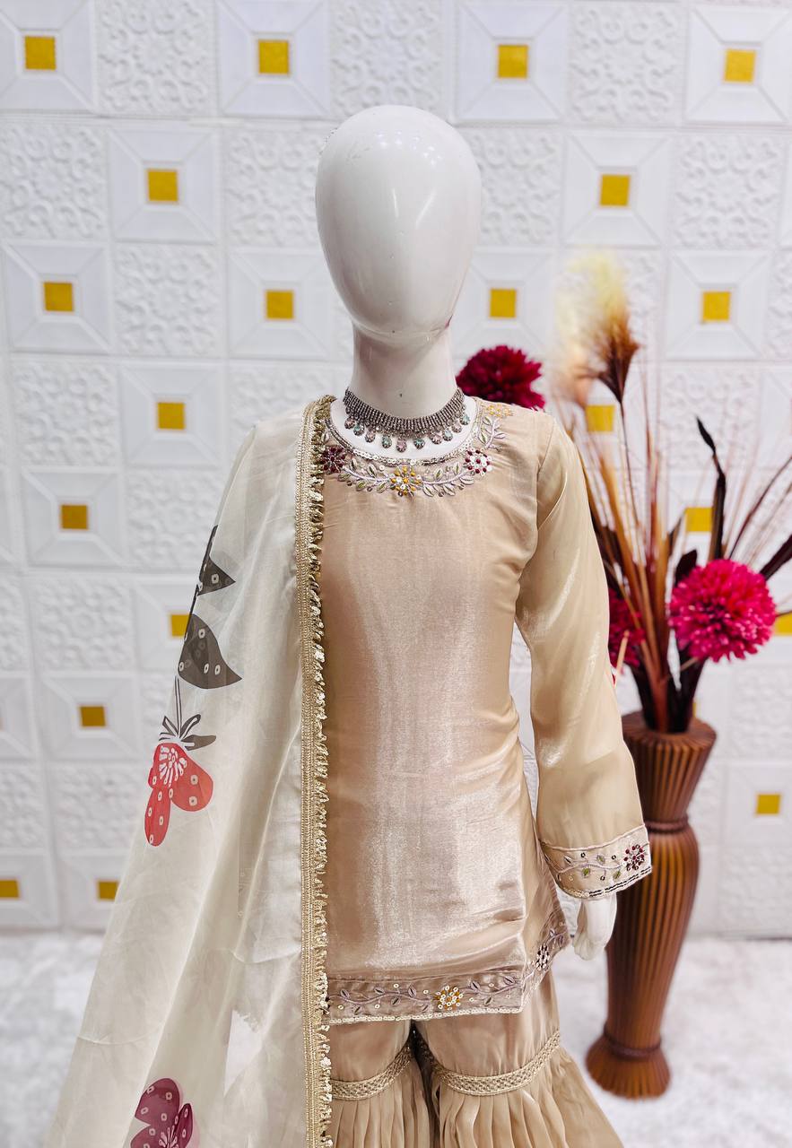 Đěsigner Party Wear Look Heavy Pure GMY SILK Top Sharara & Dupatta Set
