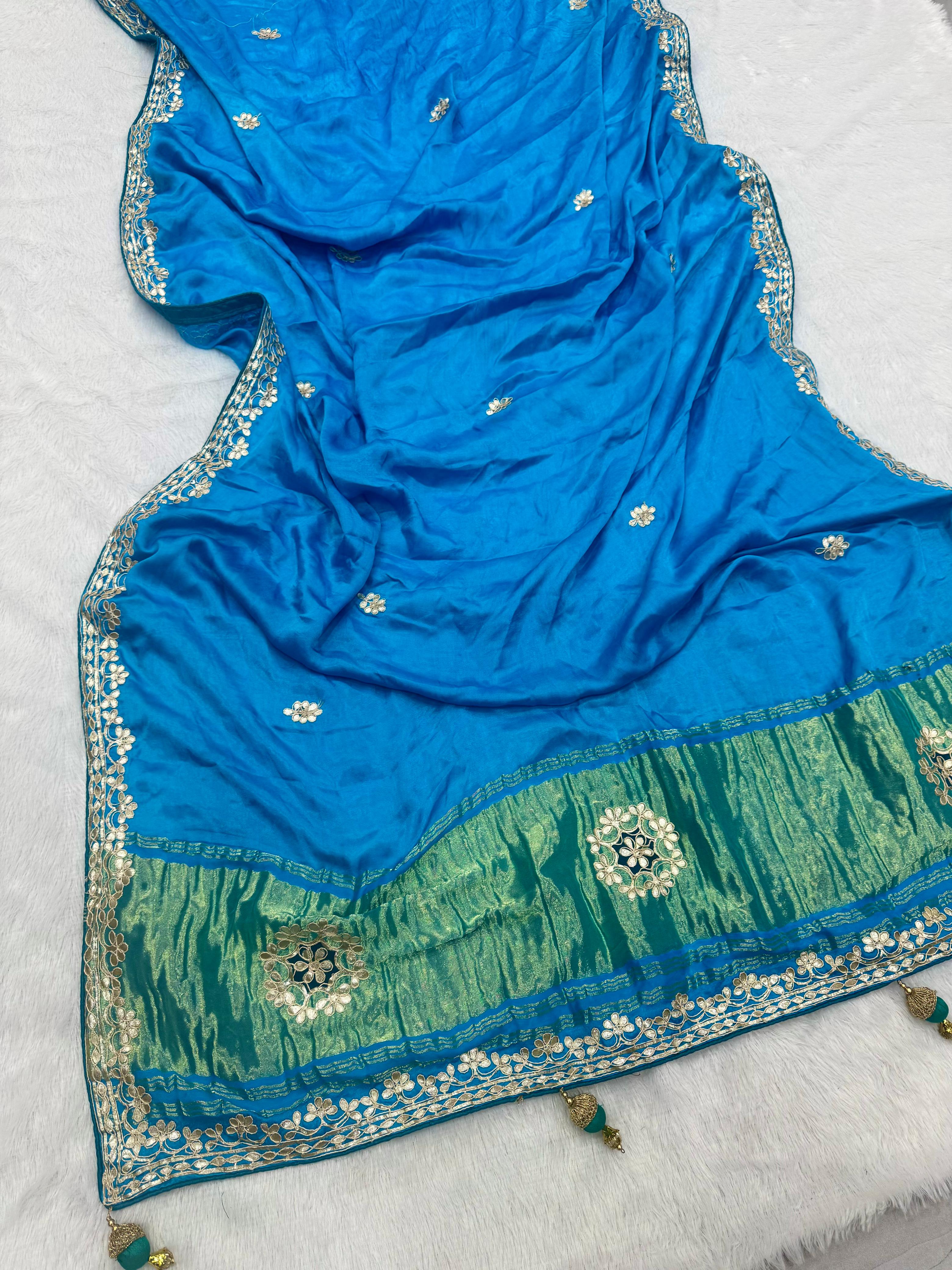 Gaji Silk Original Gala Pallu With Gota Pati Hand Work Saree