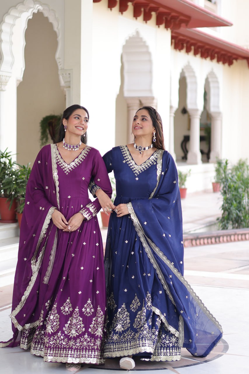 Vichitra Silk with Rich Sequins Embroidered work Gown