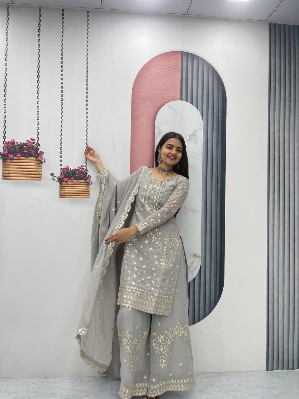 Prisha Fashion Launching New Designer Party Wear Top Plazzo & Dupatta Set