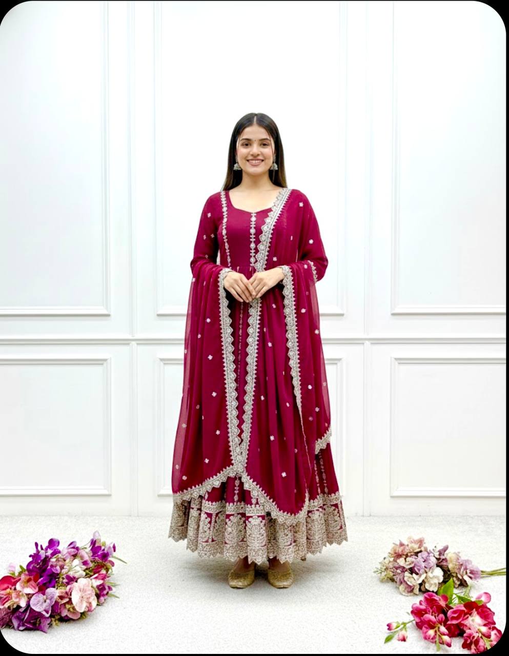 Blooming Georgette With Emrodery Work Gown