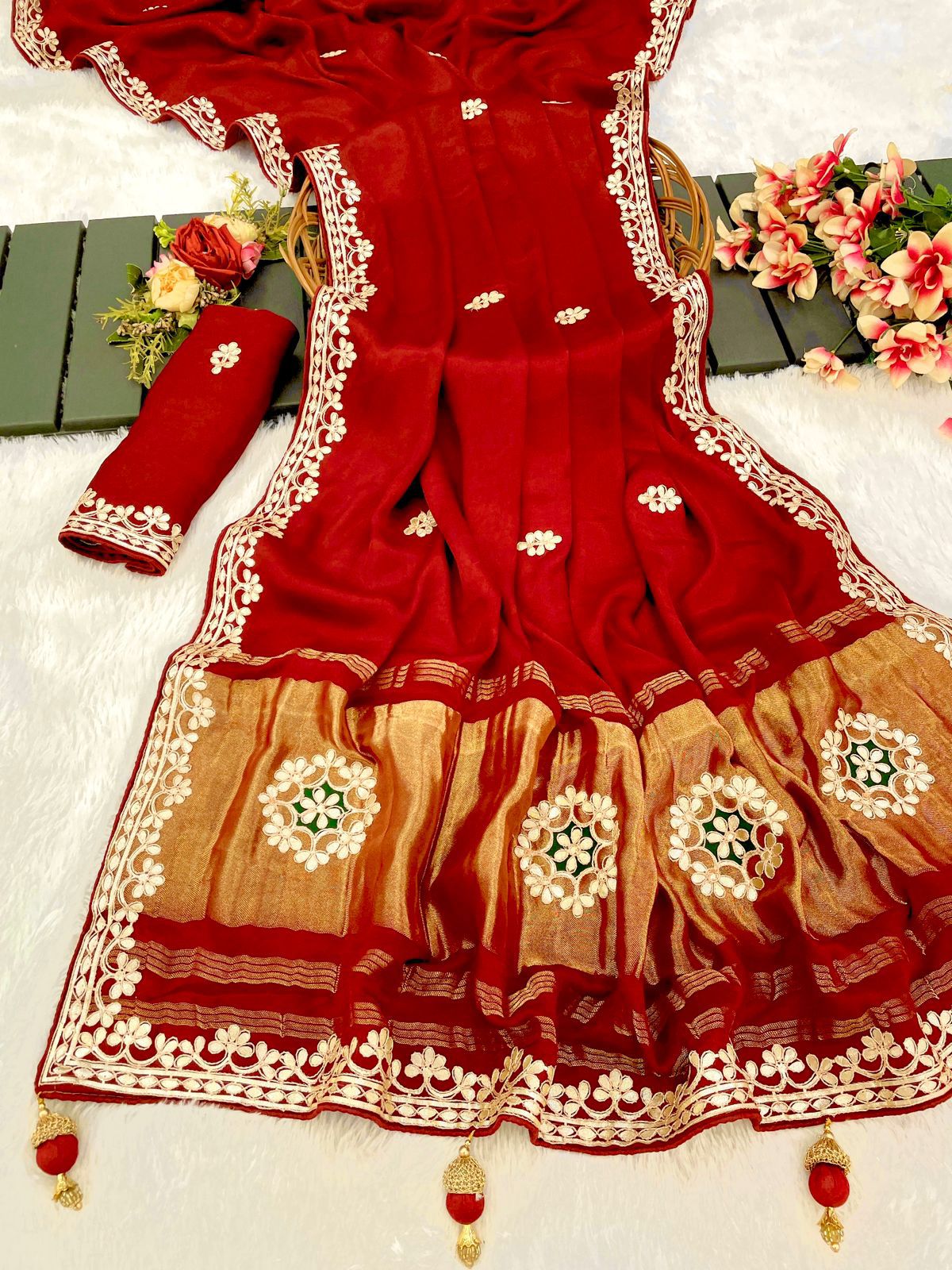 Gaji Silk Original Gala Pallu With Gota Pati Hand Work Saree