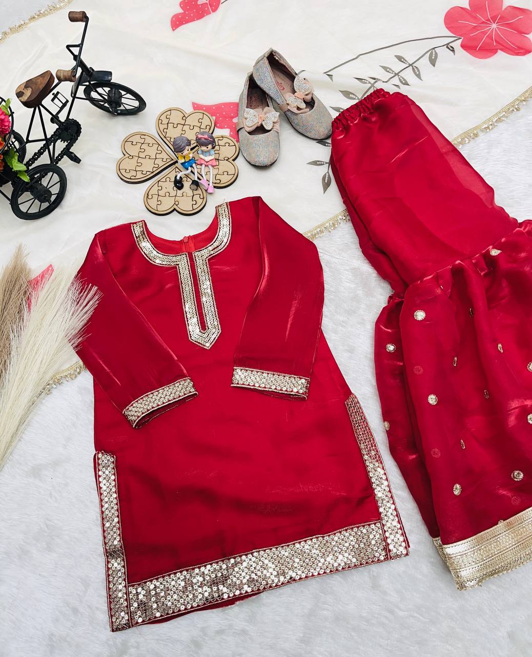 Designer Party Wear Look Heavy Fendi Silk Top Sharara & Dupatta Set