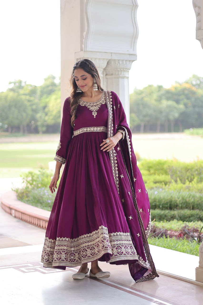 Vichitra Silk with Rich Sequins Embroidered work Gown