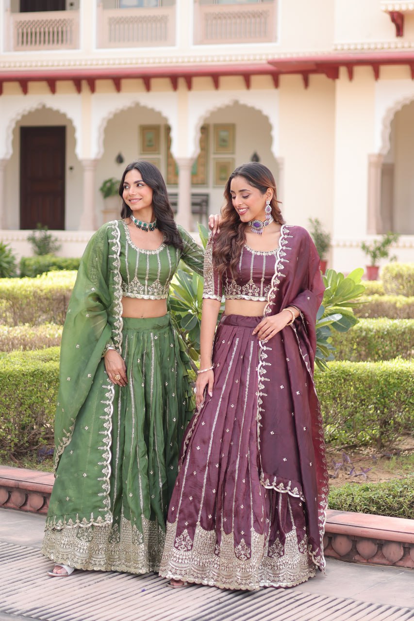 Gold Crush with Sequins & Zari Embroidered Work Lehenga Choli