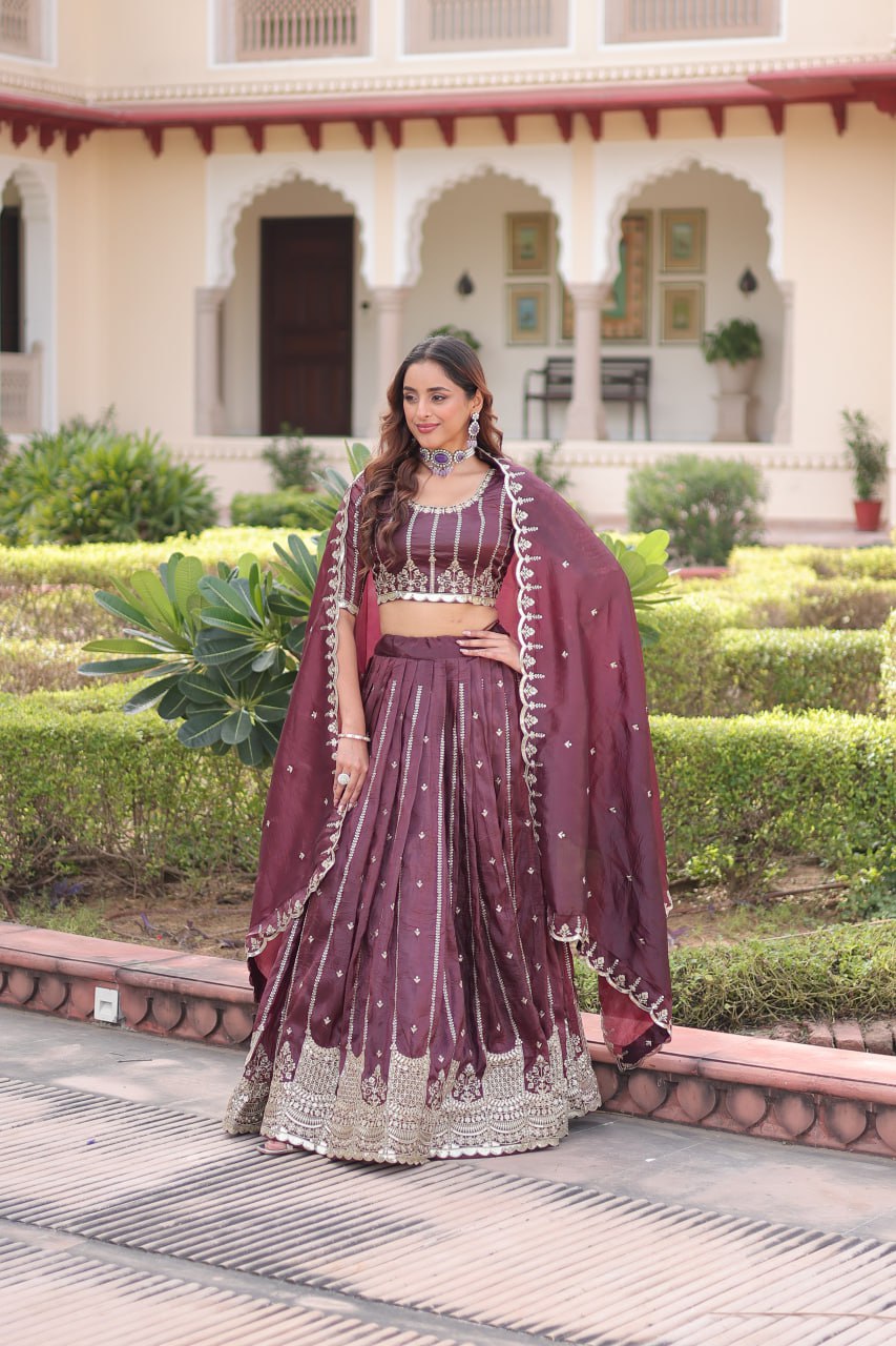 Gold Crush with Sequins & Zari Embroidered Work Lehenga Choli