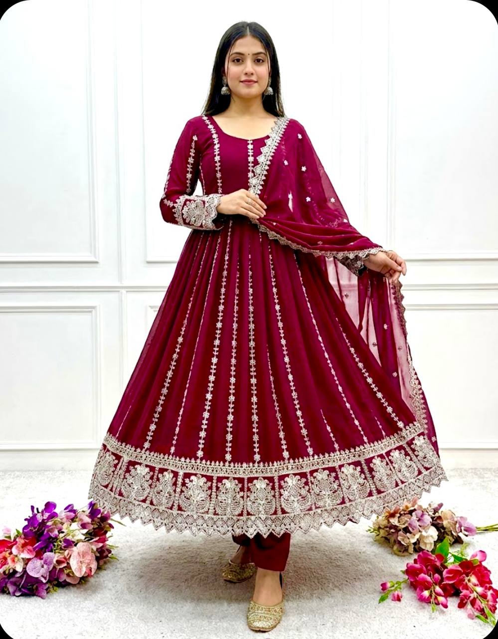 Blooming Georgette With Emrodery Work Gown