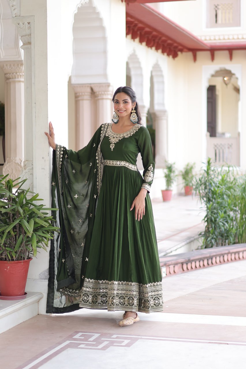 Vichitra Silk with Rich Sequins Embroidered work Gown