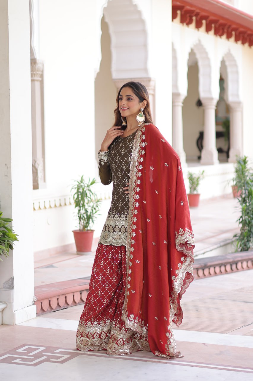 DESIGNER READYMADE TOP-SHARARA-DUPATTA