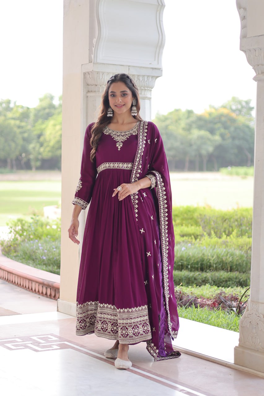 Vichitra Silk with Rich Sequins Embroidered work Gown