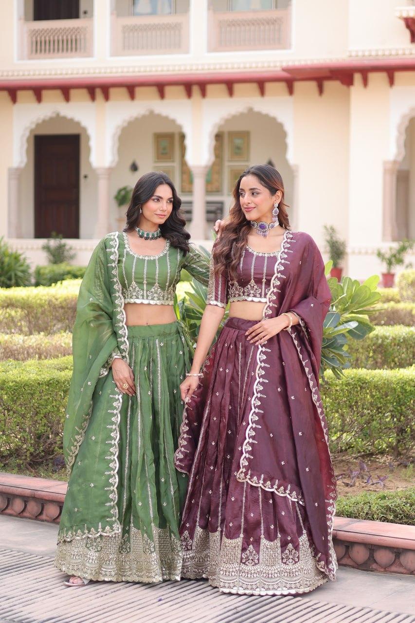 Gold Crush with Sequins & Zari Embroidered Work Lehenga Choli