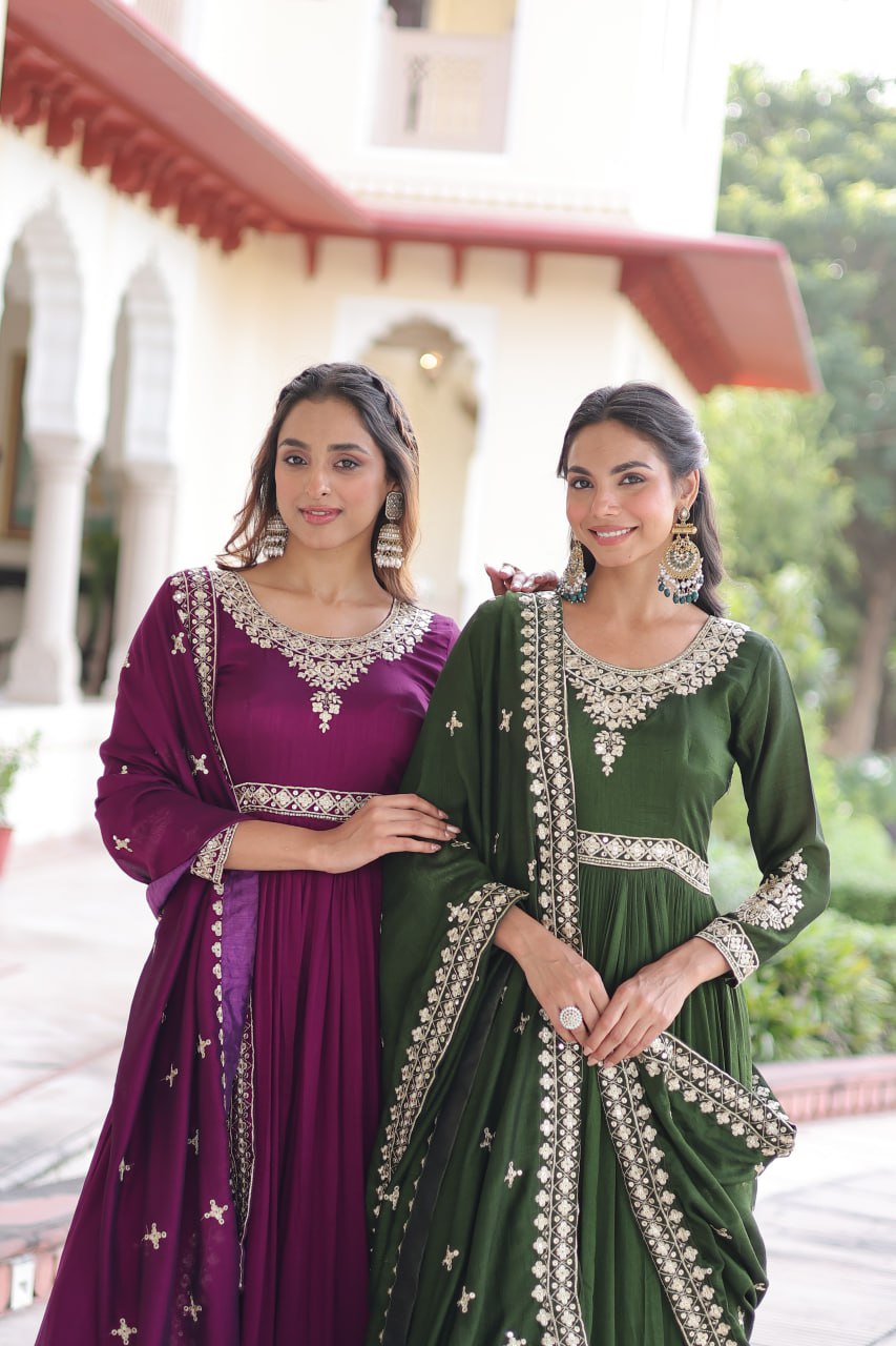 Vichitra Silk with Rich Sequins Embroidered work Gown