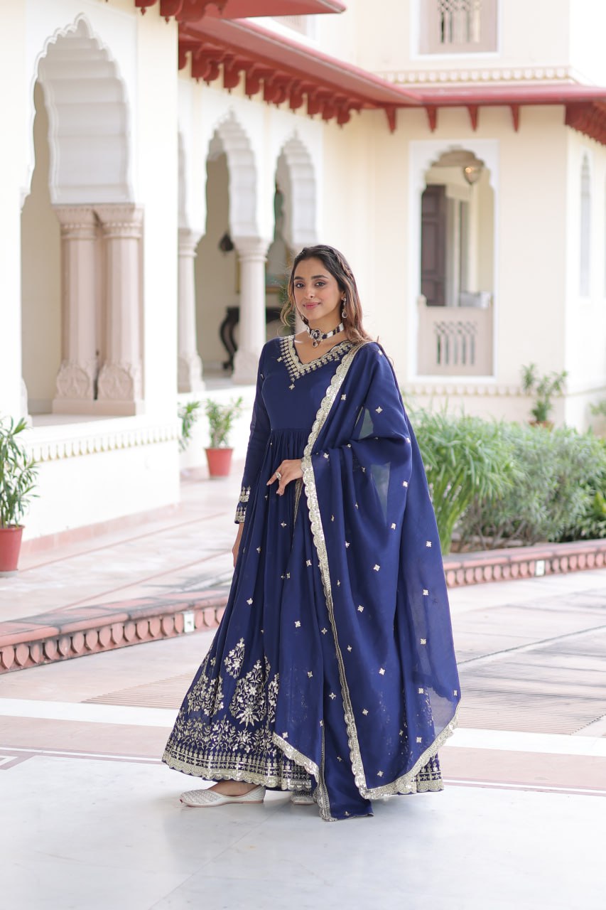 Vichitra Silk with Rich Sequins Embroidered work Gown