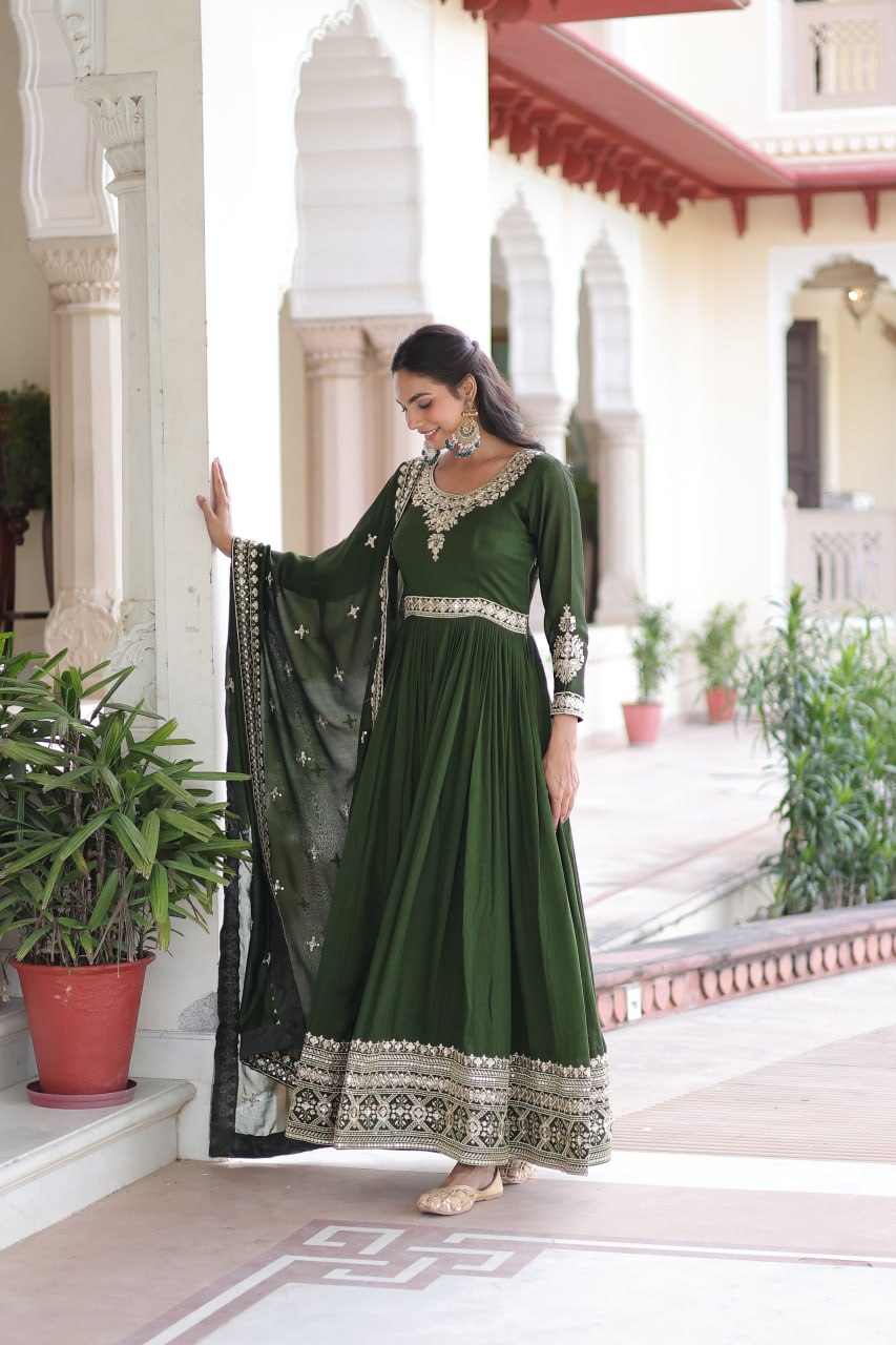 Vichitra Silk with Rich Sequins Embroidered work Gown