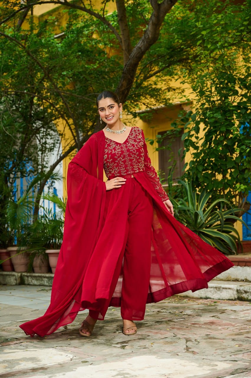 Faux Blooming With Multithreaded Beads Embroidered work Gown