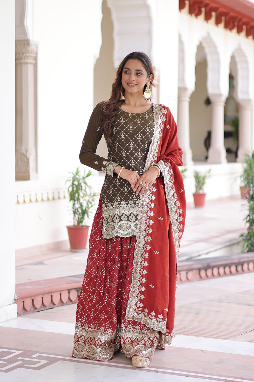 DESIGNER READYMADE TOP-SHARARA-DUPATTA