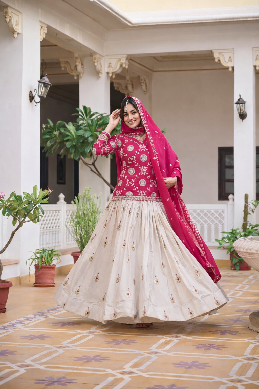 👗Royal Purple and Rani Pink & Ivory Embroidered Lehenga Choli with Elegant Dupatta