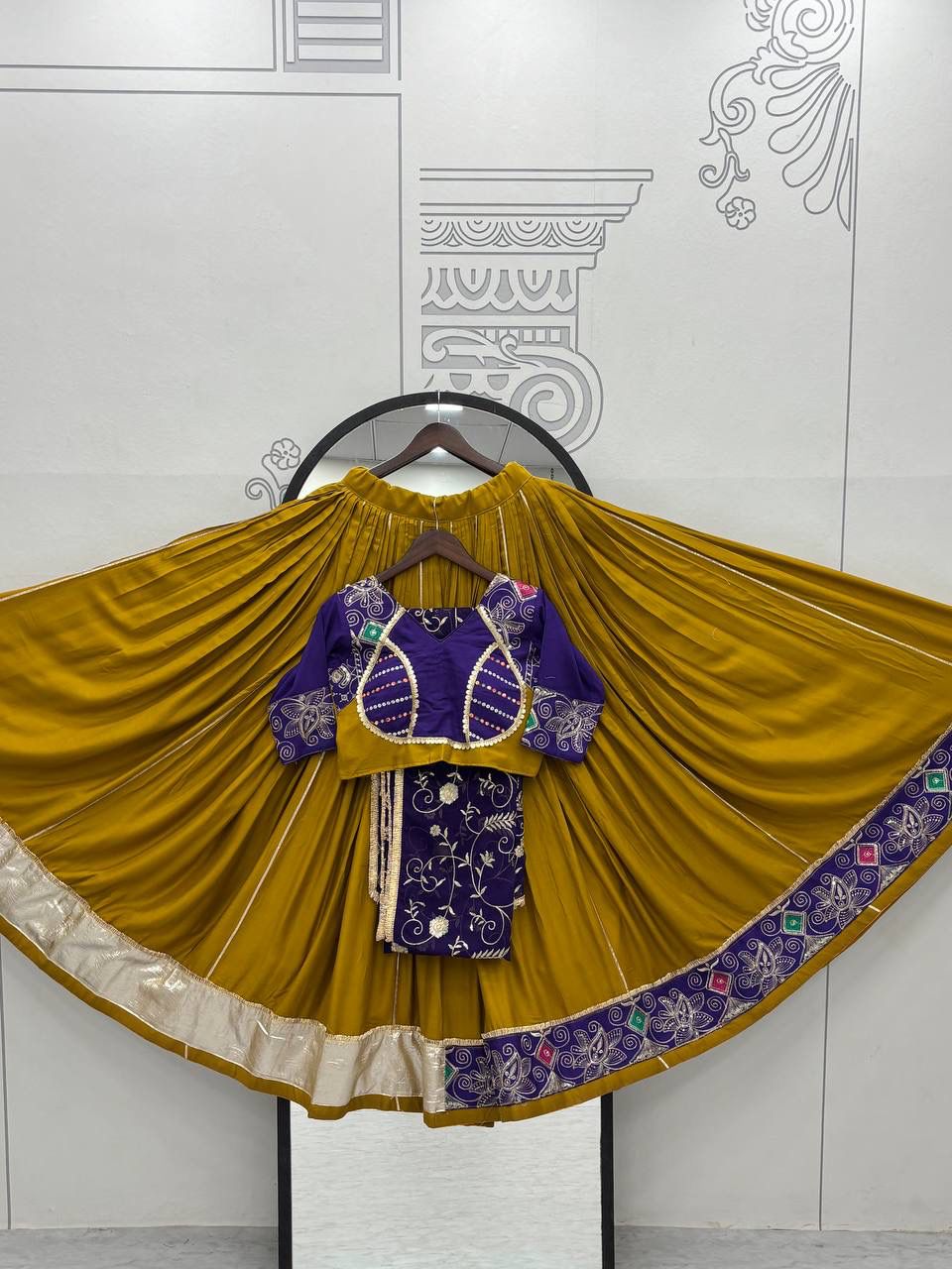 🪡👗💕elegant traditional lehenga in mustard gold with royal purple embroidery🪡💞💕