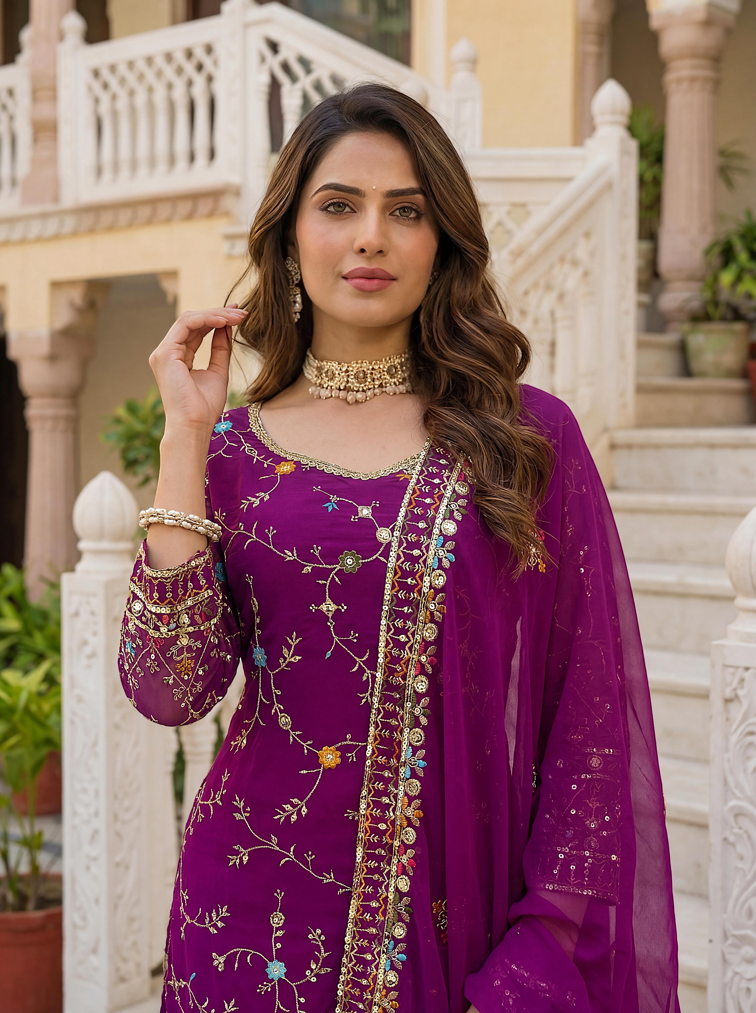 Royal Heritage Embroidered Sharara Suit Collection – Festive Elegance in Jewel & Pastel Tones