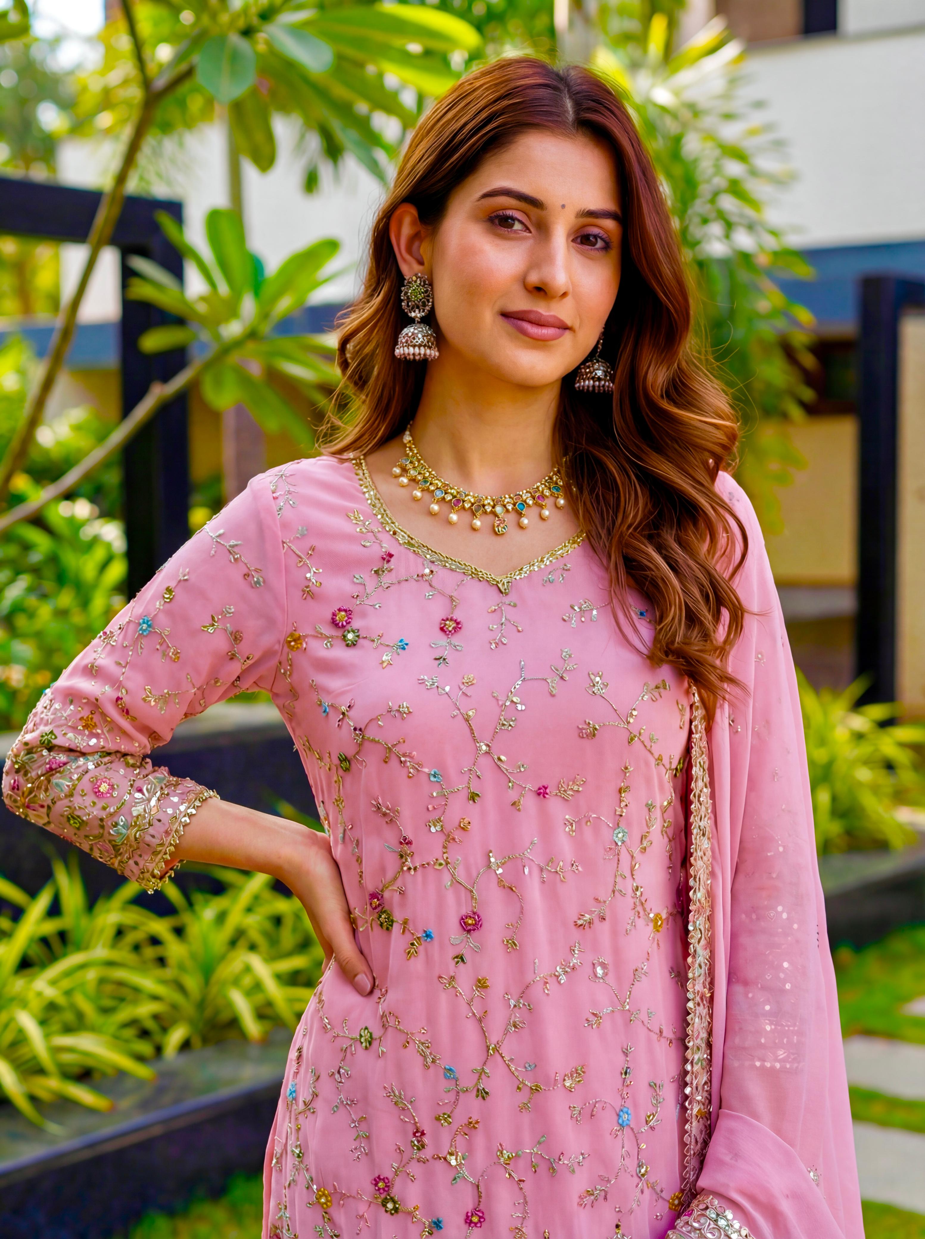 Royal Heritage Embroidered Sharara Suit Collection – Festive Elegance in Jewel & Pastel Tones