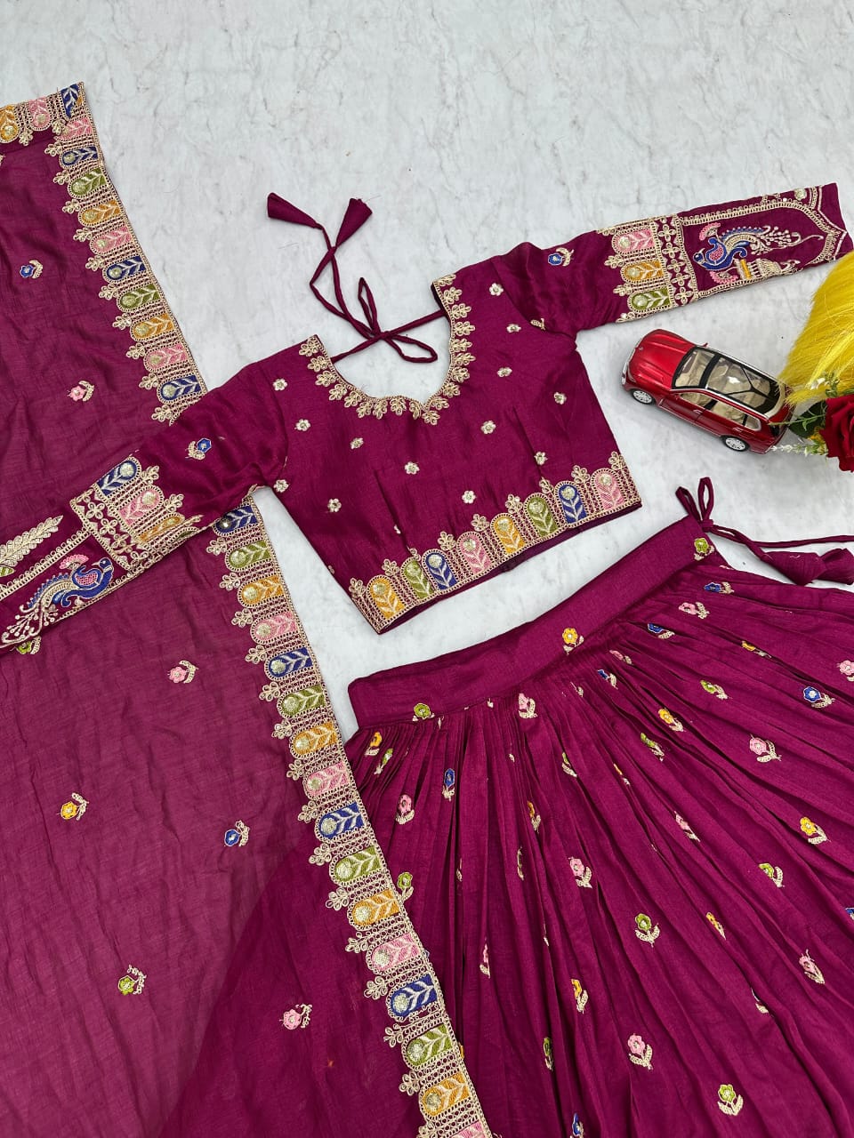 Royal Wine and teal blue Embroidered Lehenga Choli with Designer Dupatta