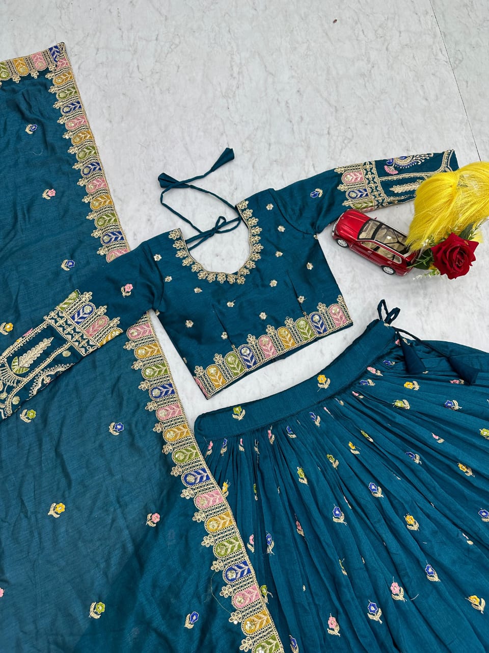 Royal Wine and teal blue Embroidered Lehenga Choli with Designer Dupatta