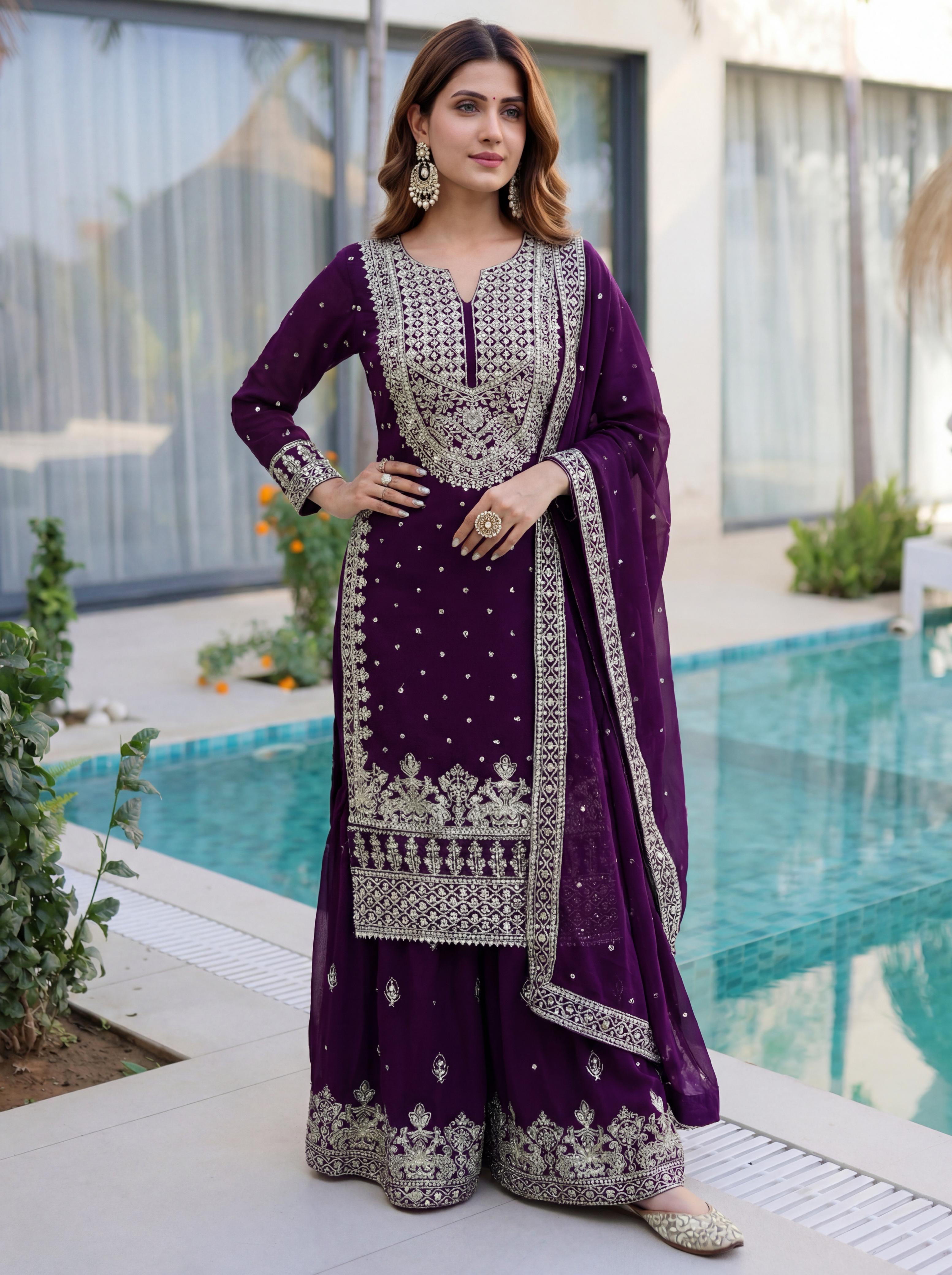 Emerald Elegance Embroidered Sharara Suit Set with Dupatta