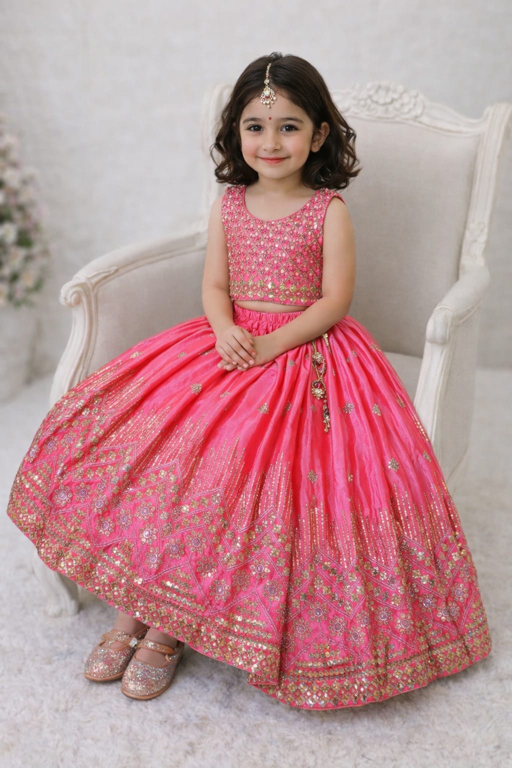 Elegant Mint Green,sky blue,rani pink Designer Kids Lehenga Choli with Heavy Embroidery All three come with golden embroidery, giving a rich traditional look ✨