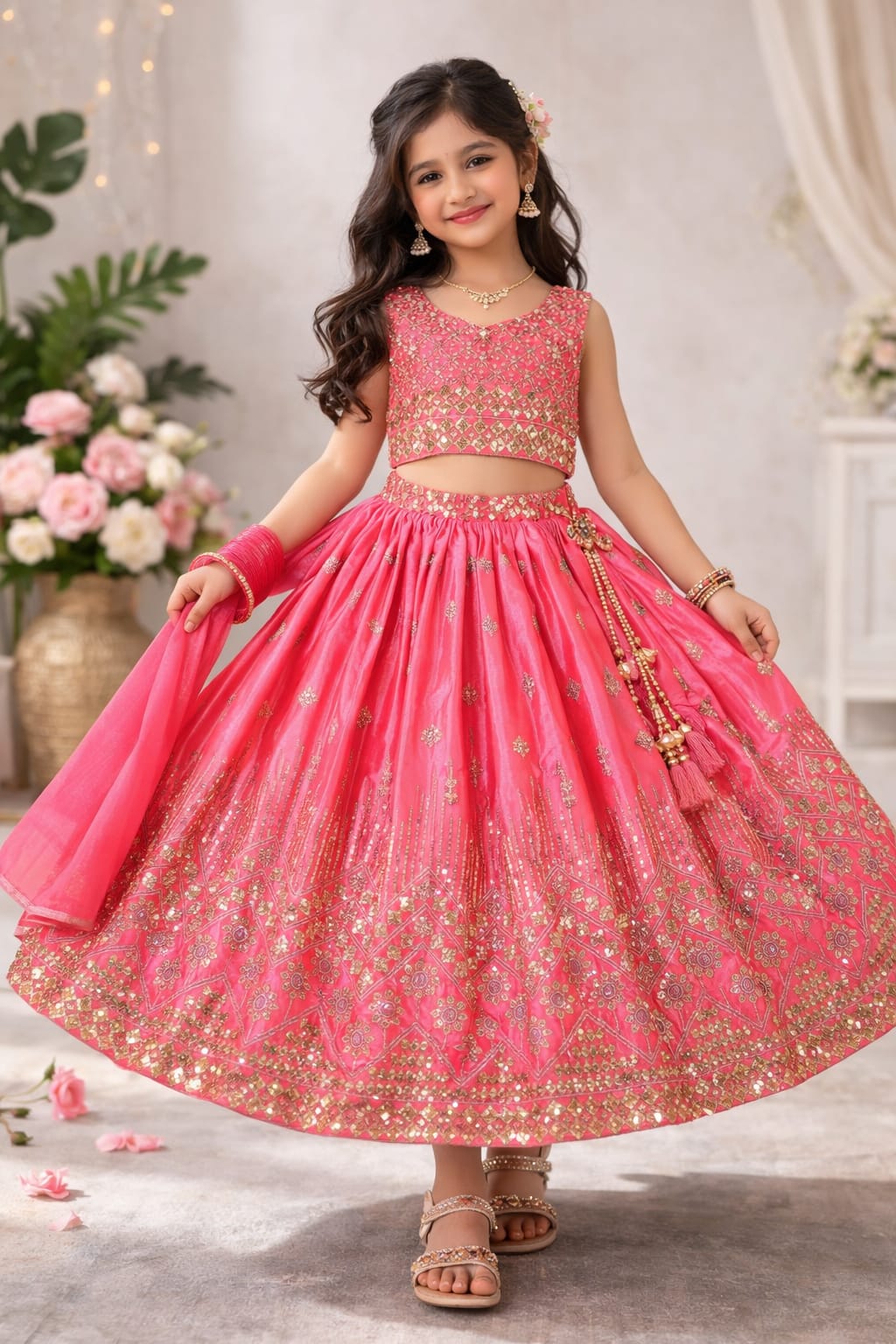Elegant Mint Green,sky blue,rani pink Designer Kids Lehenga Choli with Heavy Embroidery All three come with golden embroidery, giving a rich traditional look ✨