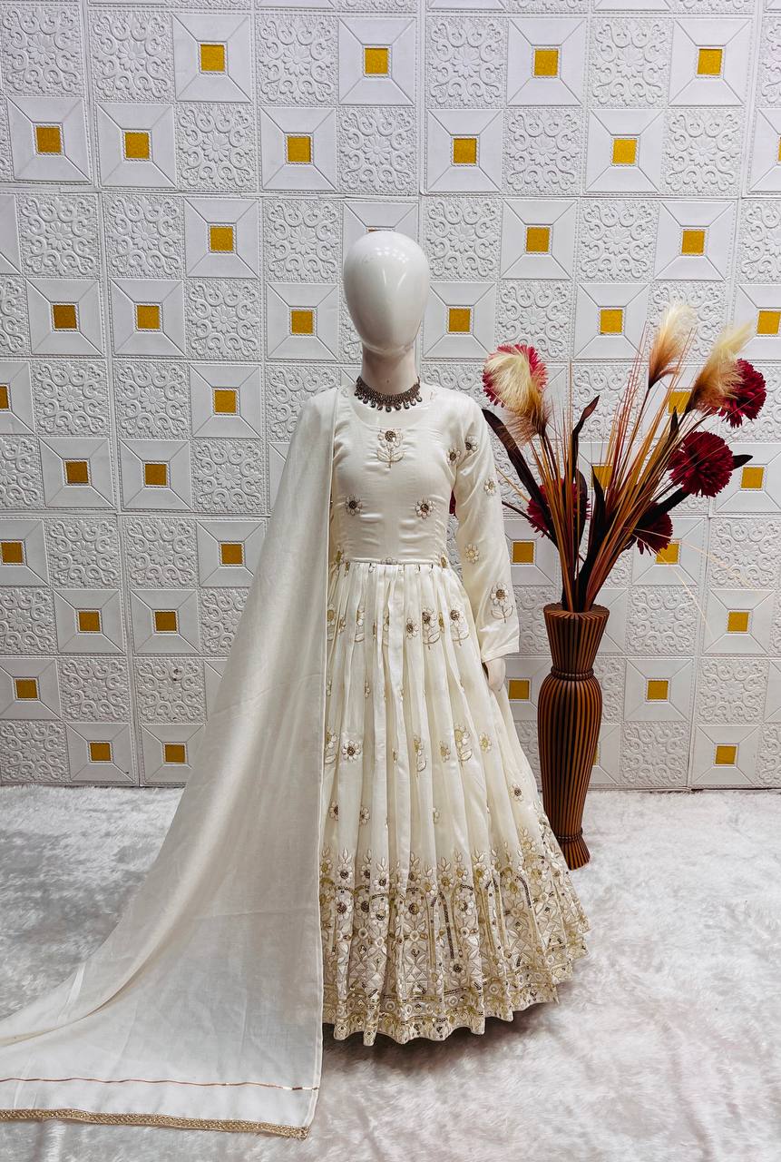 Pure Vichitra With Embroidery Sequence Work