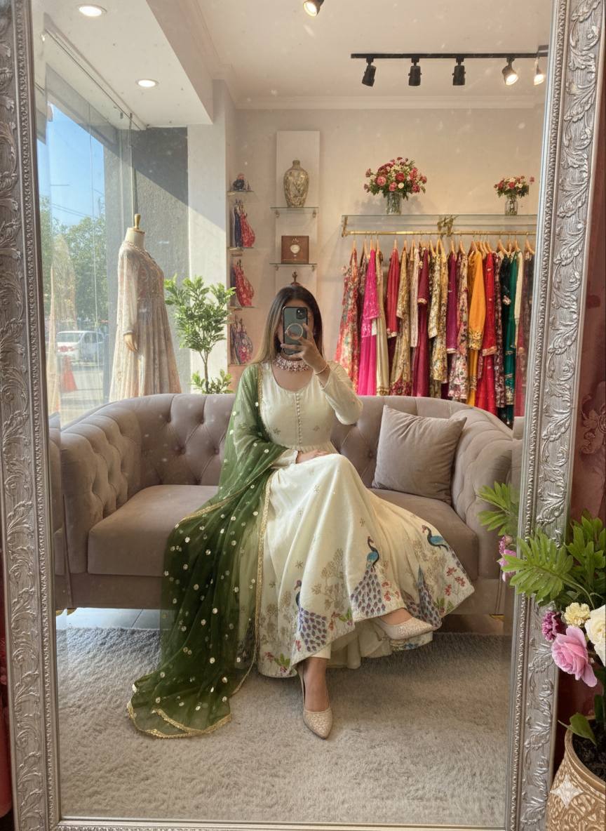 Pure Dola Silk With Molty Nidal Embroidery Work Gown