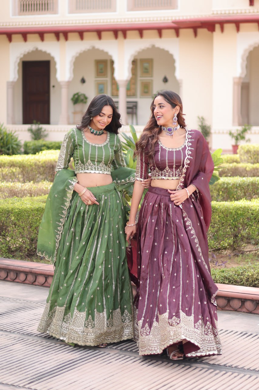 Gold Crush with Sequins & Zari Embroidered Work Lehenga Choli