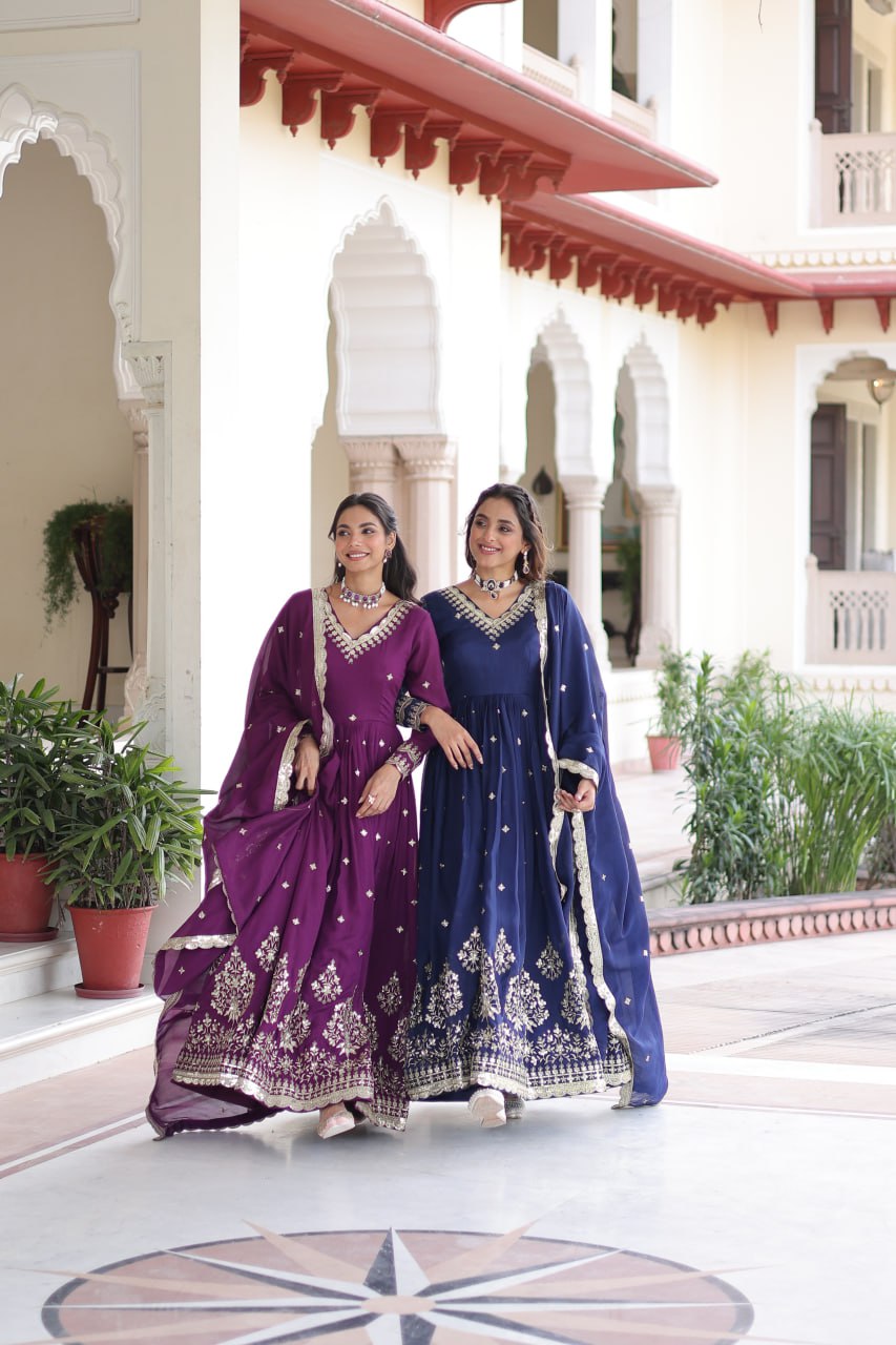 Vichitra Silk with Rich Sequins Embroidered work Gown