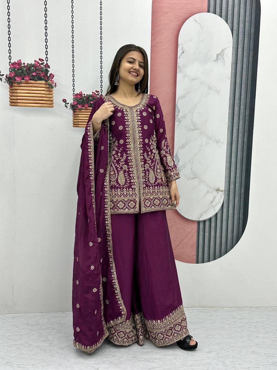Prisha Fashion Launching New Designer Party Wear Top Plazzo & Dupatta Set