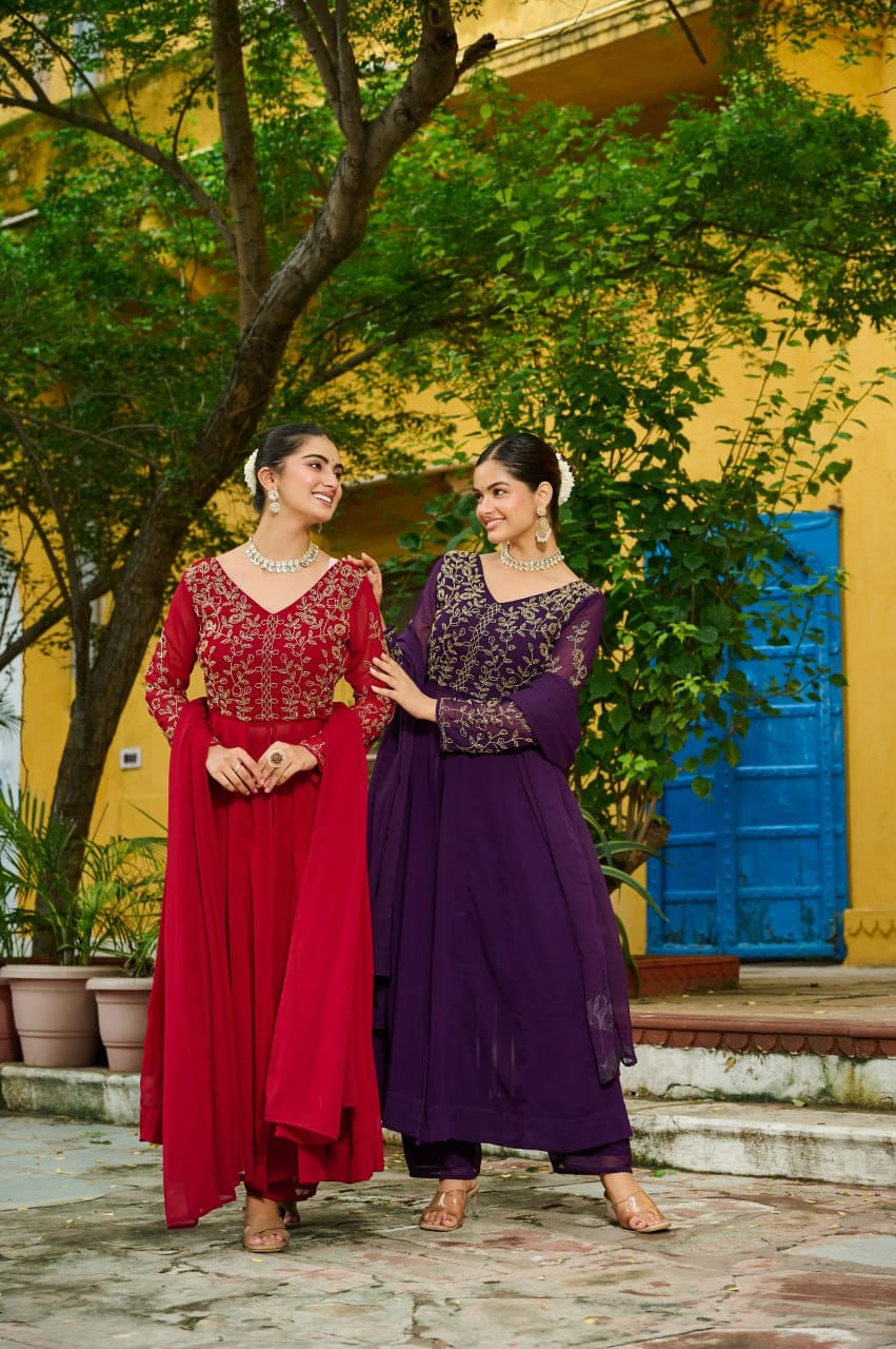 Faux Blooming With Multithreaded Beads Embroidered work Gown