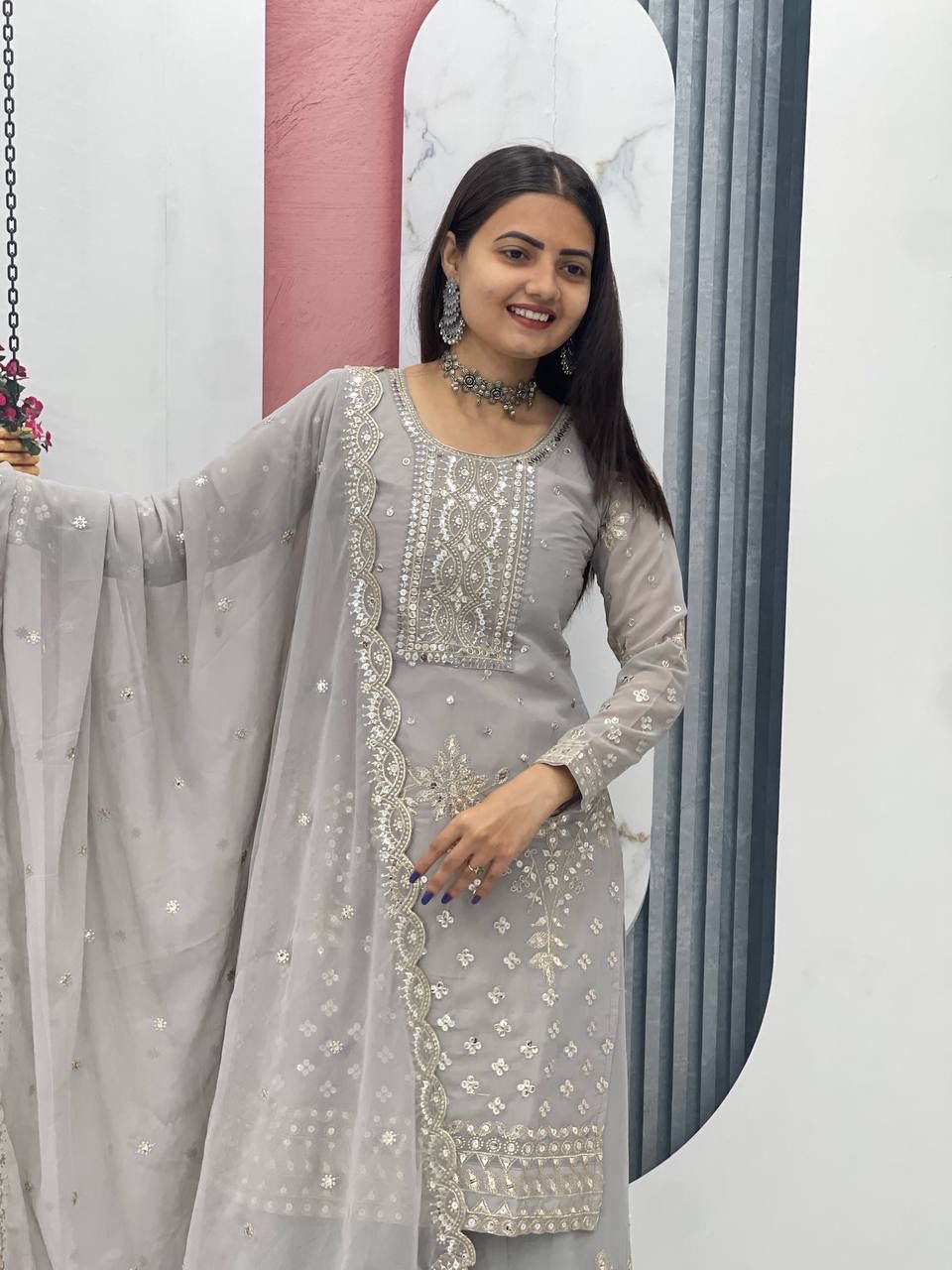 Prisha Fashion Launching New Designer Party Wear Top Plazzo & Dupatta Set