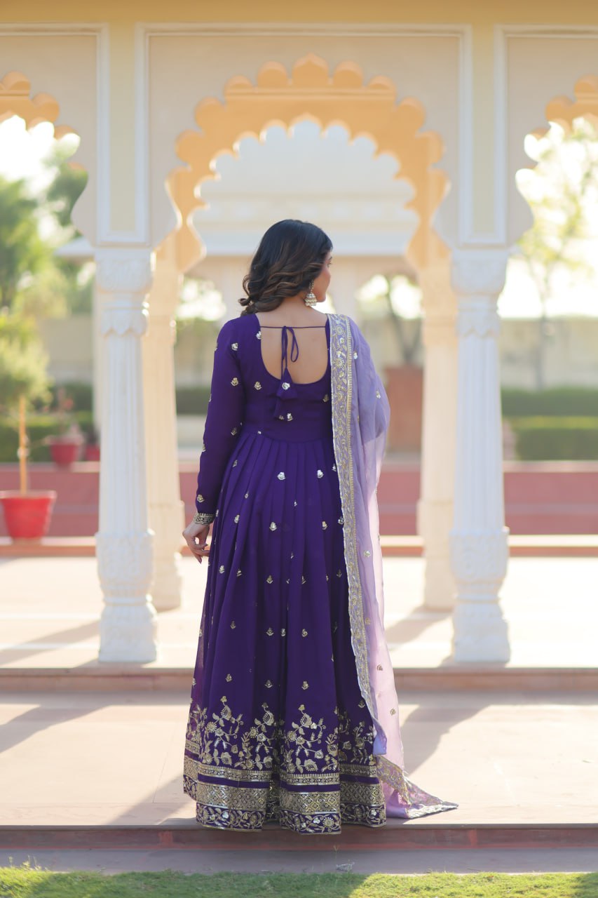 Star Georgette with Embroidery Zari Sequins-work Gown