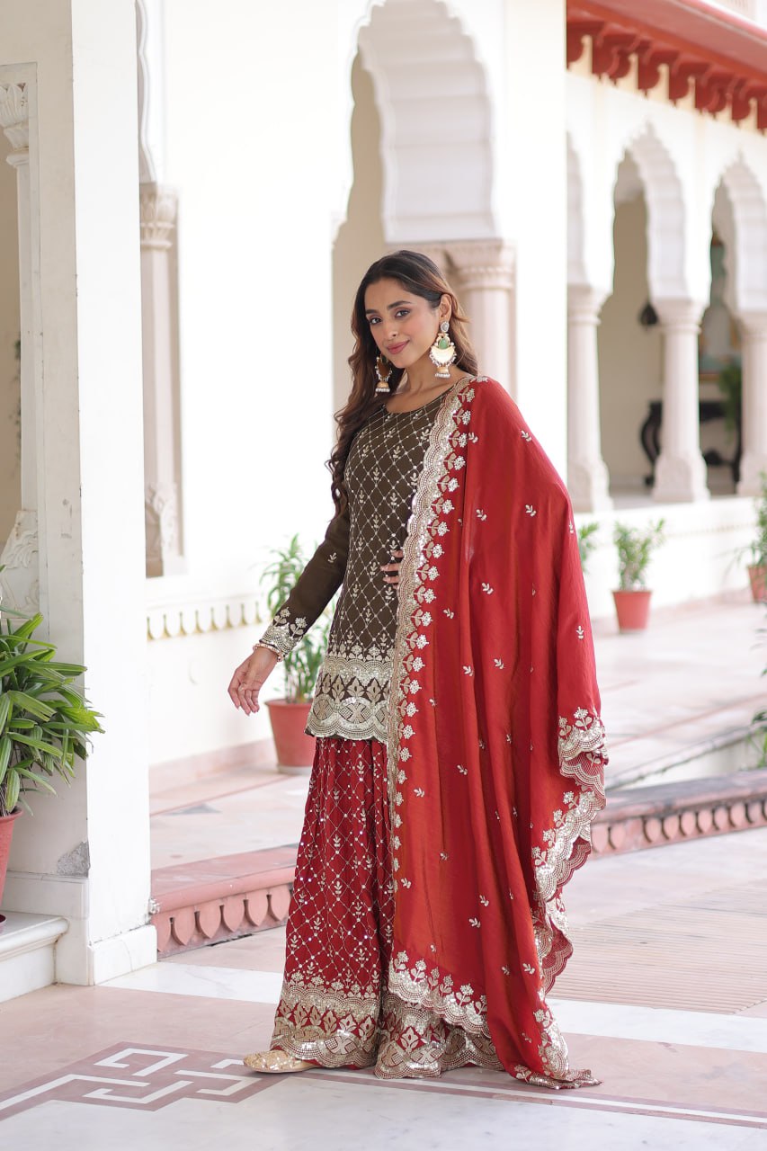 DESIGNER READYMADE TOP-SHARARA-DUPATTA