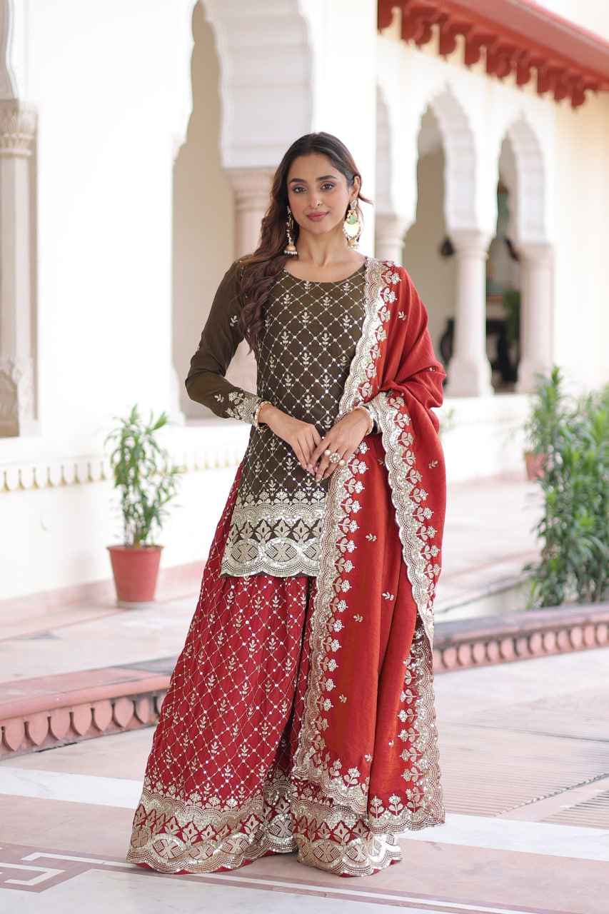 DESIGNER READYMADE TOP-SHARARA-DUPATTA