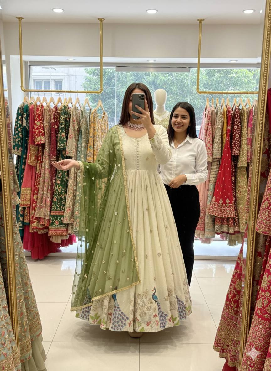 Pure Dola Silk With Molty Nidal Embroidery Work Gown