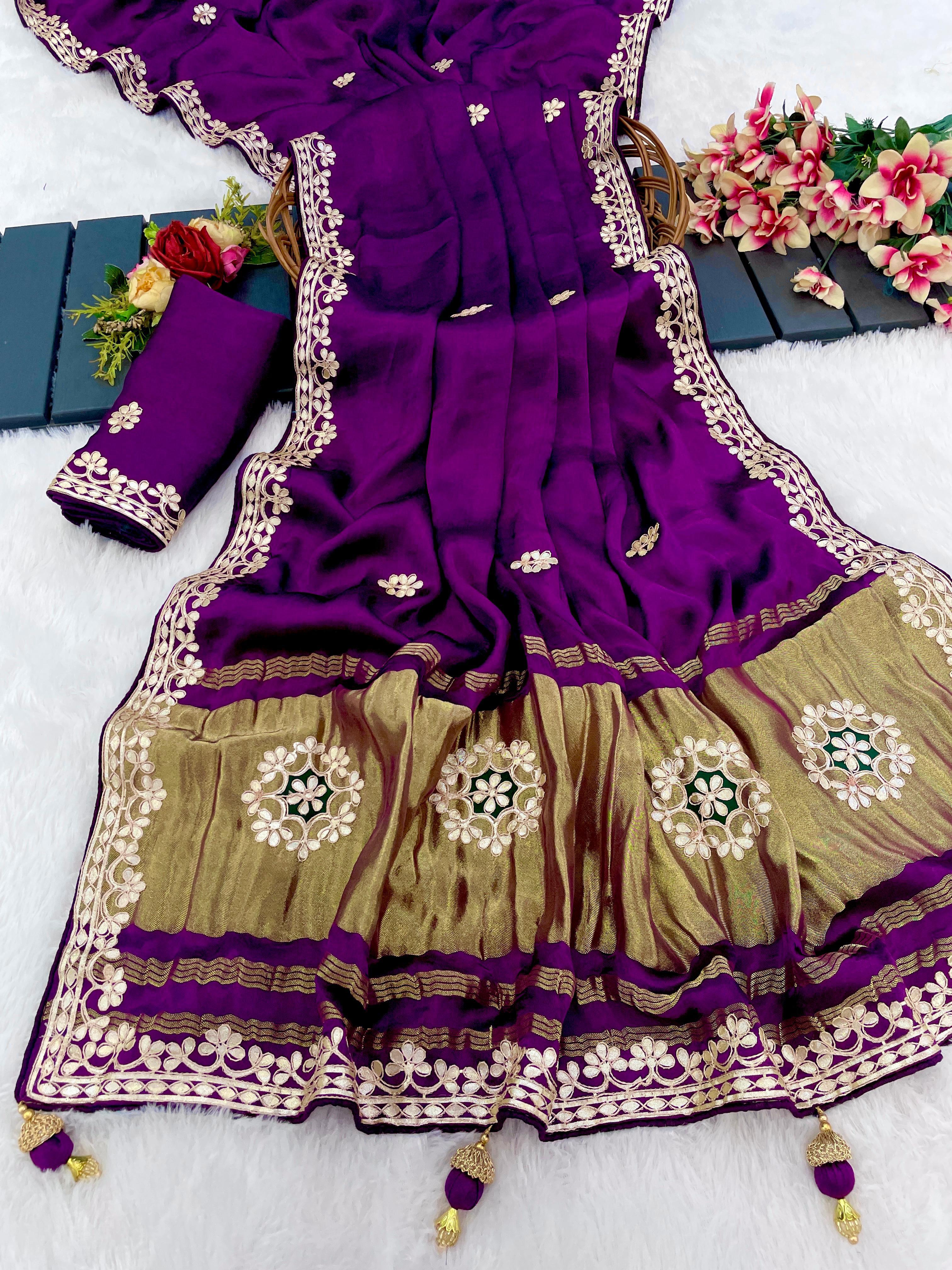 Gaji Silk Original Gala Pallu With Gota Pati Hand Work Saree